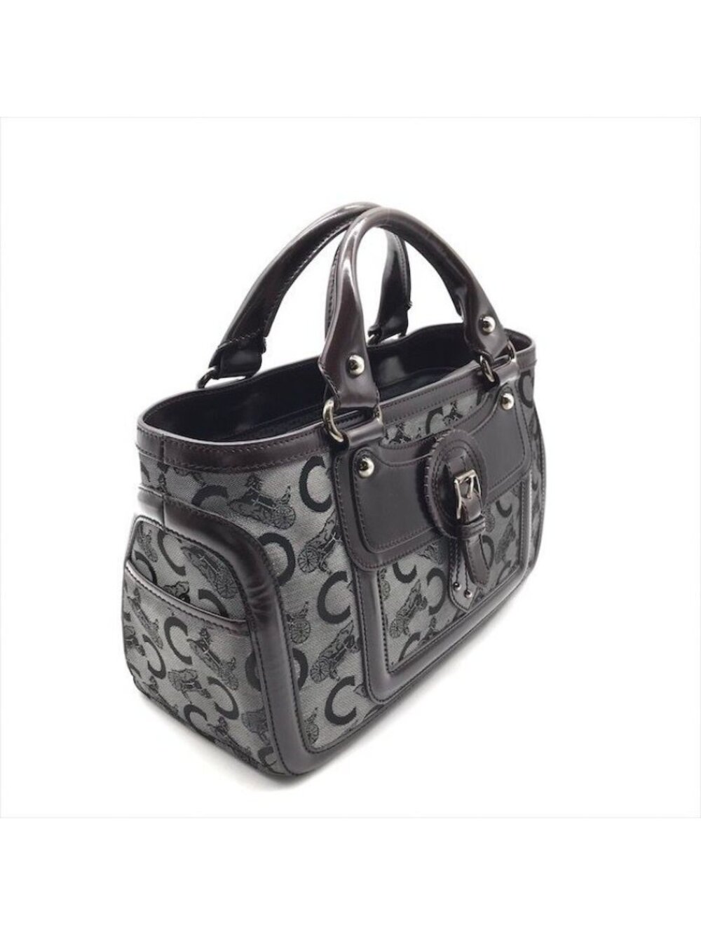 Celine Horse Carriage Signature Hand Tote Enamel Leather Brown - Picture 2 of 10